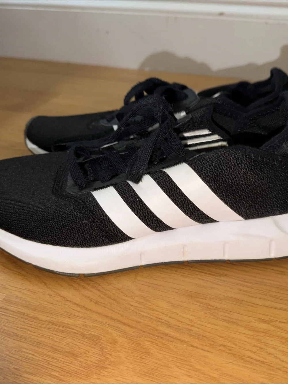 adidas Black & White Three-Stripe Knit Sneakers